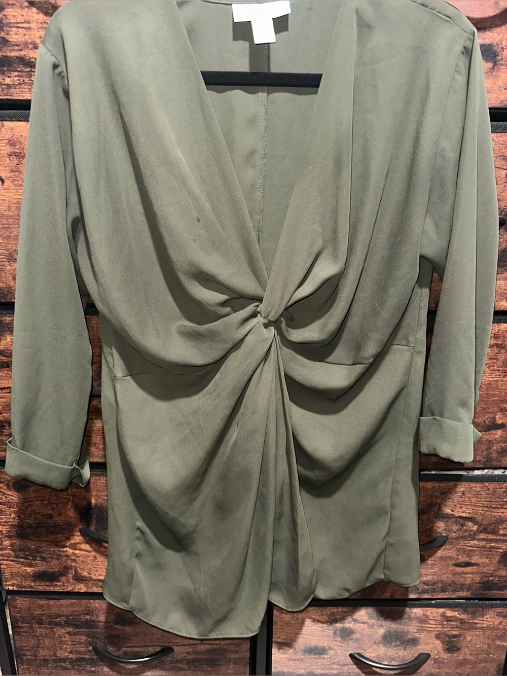 Motherhood Maternity Olive Twist-Front V-Neck Blouse